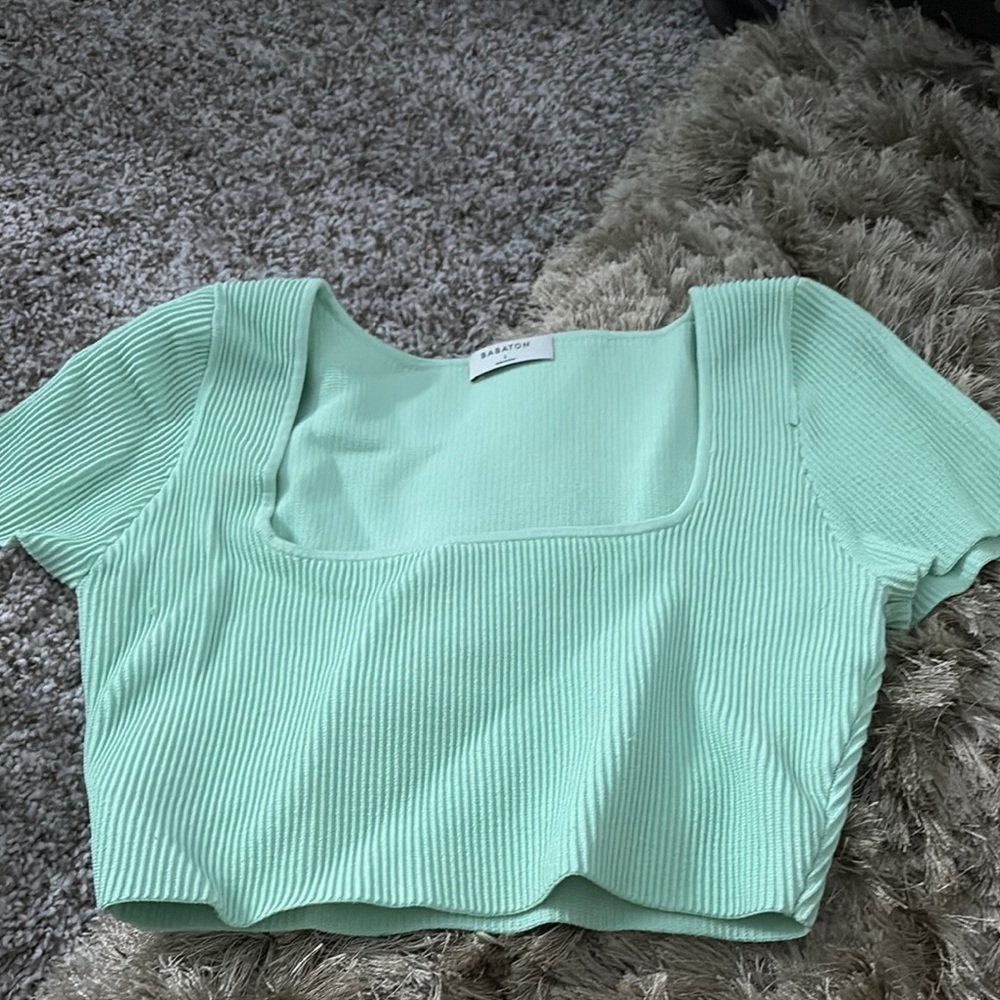 Aritzia Mint Ribbed Square Neck Blouse